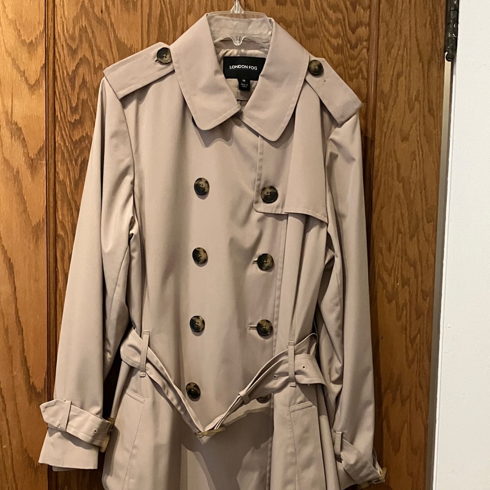 London Fog Beige Double-Breasted Trench Coat with Belt